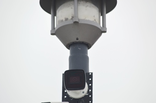 city CCTV camera on a pole