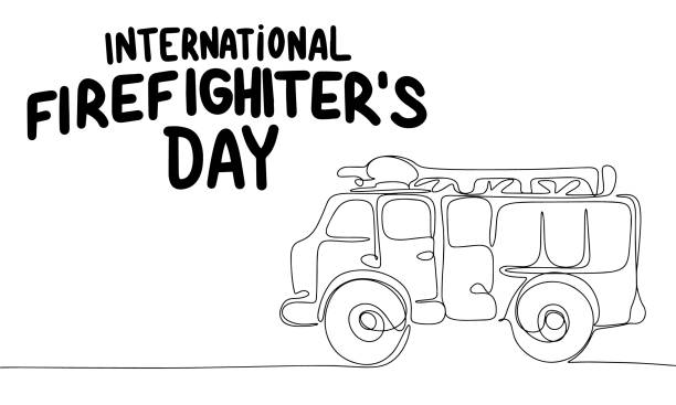 International Firefighter's Day banner International Firefighter's Day banner. Line art firefighter banner. Hand drawn vector art International Firefighters Day stock illustrations