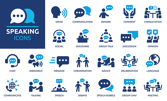 Communication icons collection. Containing discussion, speech bubble, talking, consultation and conversation icon vector illustration.