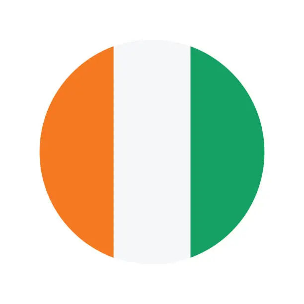 Vector illustration of Côted'Ivoire flag. Button flag icon. Standard color. Circle icon flag. Computer illustration. Digital illustration. Vector illustration.