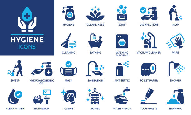 hygiene icon set. cleanliness concept. solid icon collection. - temiz stock illustrations