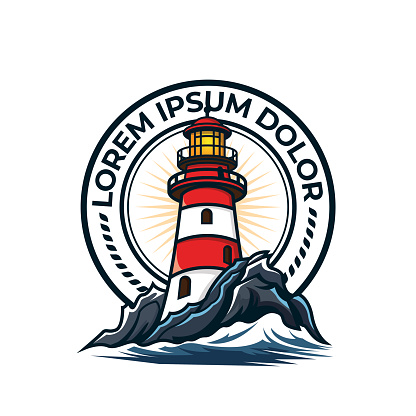 Lighthouse logo design illustration, Lighthouse icon design, outline style vector, white background.