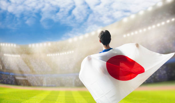 Mature woman celebrating with japan flag