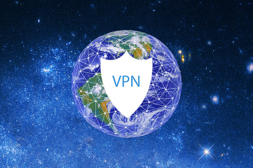 VPN service worldwide, digital security shield, global online protection,Element of the image provided by NASA