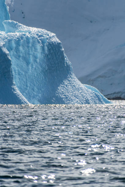 A tranquil Antarctic landscape, near Graham passage along Charlotte Bay, highlighting stark reflections, rugged mountains, and impressive icebergs.