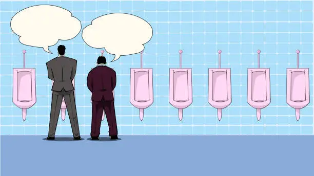 Vector illustration of Vector Cartoon Urinal Talk Situation Meme Stock Illustration