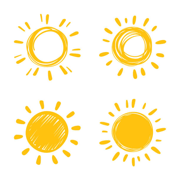 Sun Set of hand drawn sun icons. Vector illustration. sunlight stock illustrations