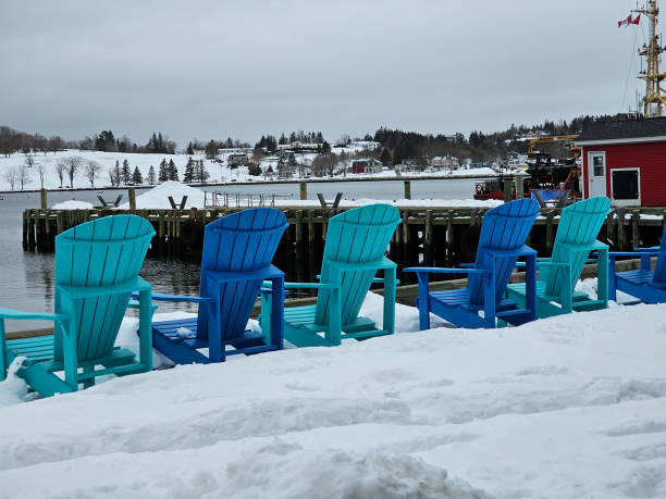 istock Shades of Blue Chairs at Dock 2145487205