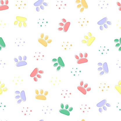 Vector illustration of a seamless pattern composed of animal paw prints