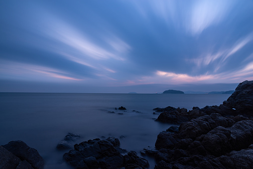 Coastal landscape at dusk