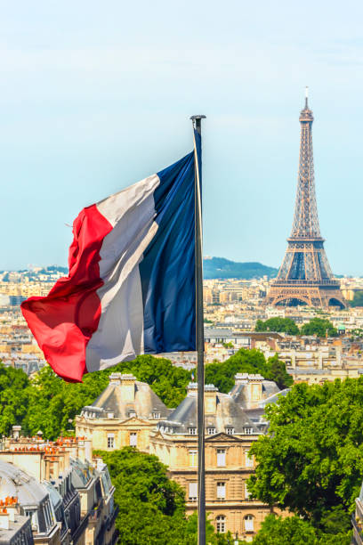 istock Skyline Paris with french flag 2145525514