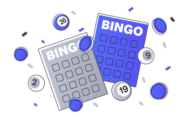 Bingo game vector simple concept Bingo game simple concept. Lottery tickets and balls. Entertainment and leisure. Game for luck and fortune. Poster or banner. Doodle flat vector illustration isolated on white background bingo stock illustrations