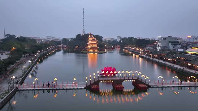 Unicorn Temple (Chùa Kỳ Lân) in the lake of the city of Ninh Binh  ,  Vietnam