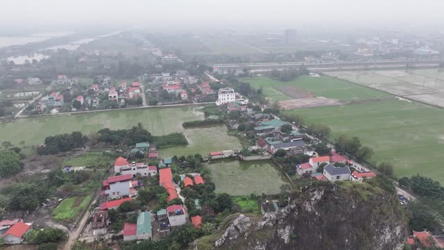 Foggy rural scenery in Ninh Binh, Vietnam