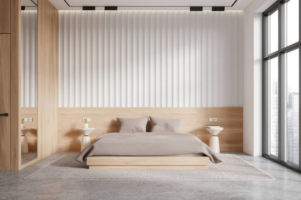 istock White and wooden master bedroom interior 2145561672