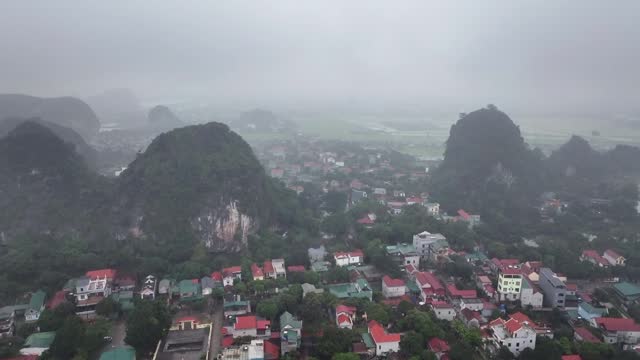 Foggy rural scenery in Ninh Binh, Vietnam