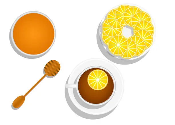 Vector illustration of Cup of Tea with Lemons and Honey