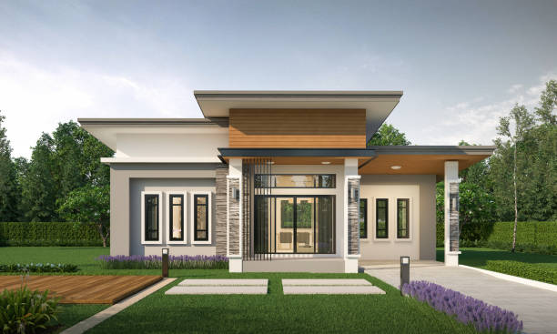 istock Modern house exterior day light with lawn grass.3d rendering 2145600870