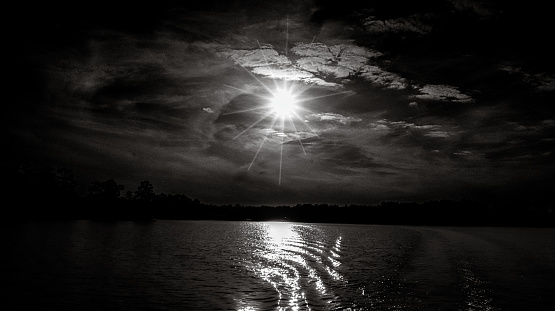 A black and white sunset taken on beautiful Lake Sinclair in Milledgeville, Georgia.