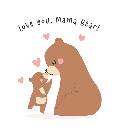 Heartwarming Mothers Day Bear Mom and Baby Cub Adorable Greeting Card Illustration.
