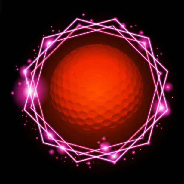 Vector illustration of Golf ball and neon lights