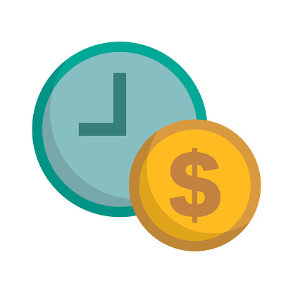 Flat design Hourly wage icon. Dollar and clock icon. Editable vector.