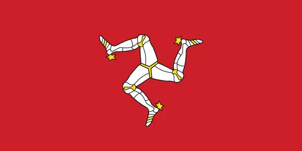 Vector illustration of Isle of Man flag. Flag icon. Standard color. Standard size. A rectangular flag. Computer illustration. Digital illustration. Vector illustration.