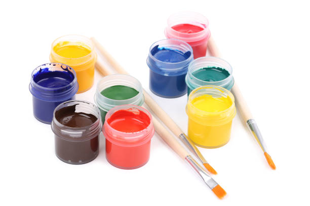 istock Colorful gouache paints and brushes isolated on white background 2145749152