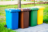 Colorful garbage bins outdoor