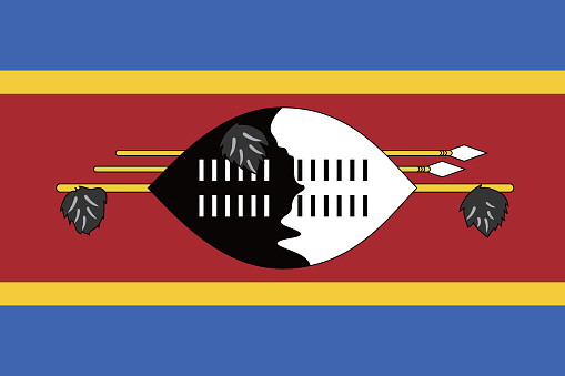 Eswatini flag. Flag icon. Standard color. Standard size. A rectangular flag. Computer illustration. Digital illustration. Vector illustration.