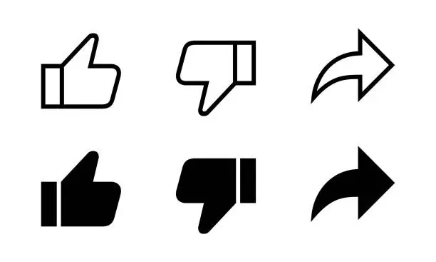 Vector illustration of Like, dislike, and share icon vector. Social media elements concept