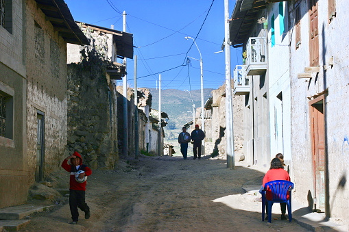Puquio, Peru.  May 23rd 2006.  A street in the town of Puquio in the Andean Highlands, Peru.