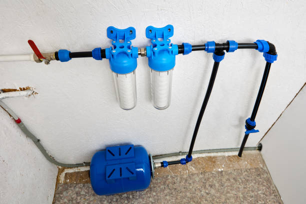 istock Utility room which water bladder tank and purification filters for cold drinking water of  domestic water supply system. 2145846502