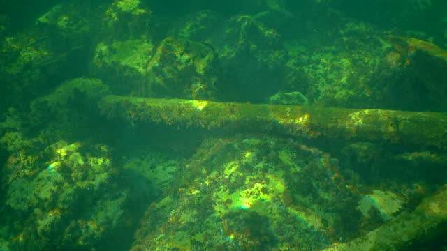 Ancient two-legged anchor on the seabed in the Black Sea