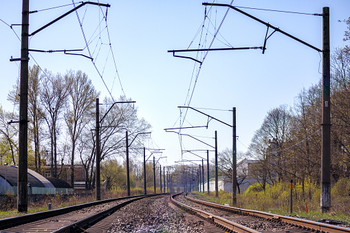railway tracks in the morning on the outskirts of the city