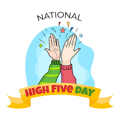 National High Five Day Illustration. Suitable For National High Five Day Celebration, Poster, Social Media Or Background. Illustration Vector With Doodle Style