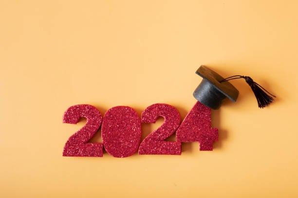 istock Red number 2024 with graduated cap. Class of 2024 concept. 2145884586