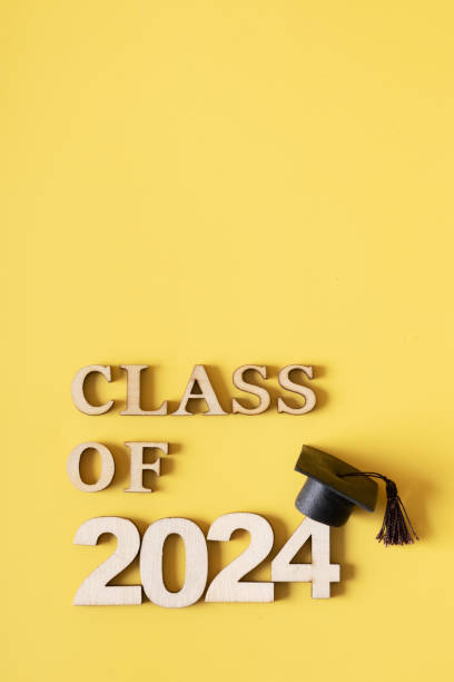 istock Class of 2024 text with graduated cap on yellow. Graduation holiday concept. 2145884589