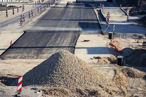 place with road repair works in the city