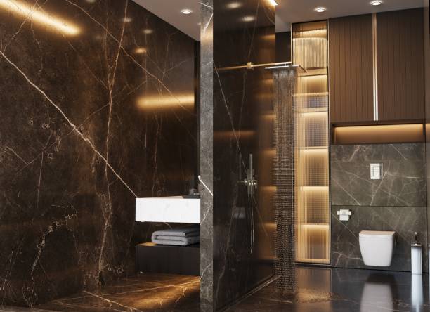 istock Luxury Bathroom Interior With Toilet, Mirror And Decorative Objects. 2145917767