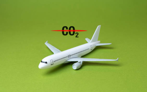 istock The aircraft does not emit CO2. Transition to environmentally friendly fuels or electric traction. Technological innovations in aviation industry. Assessing environmental impact. Environmental taxes. 2145938702