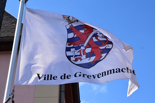 Grevenmacher, Luxemburg - 03 22 2024: town flag of Grevenmacher