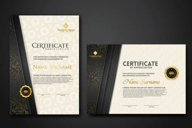 Vector illustration of Luxury certificate template with glitter effect dan lines gold shine on frame background