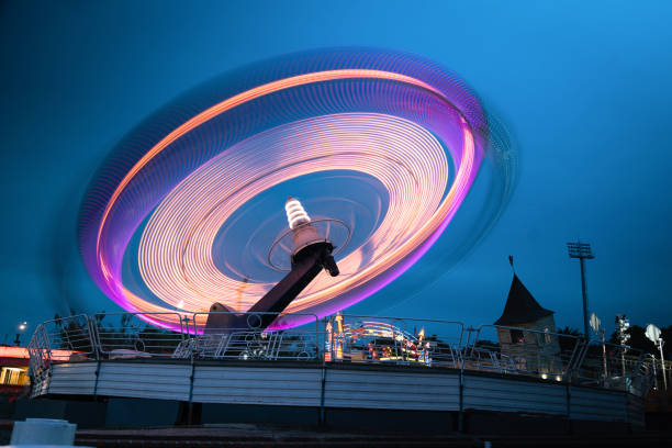 Long exposure image of fairground rides of Parque Rodó.