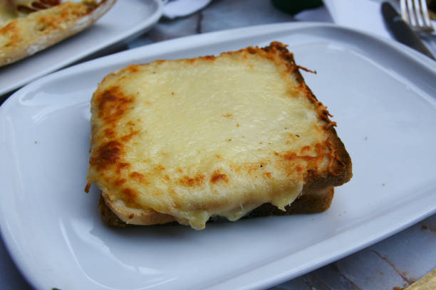 Ham and cheese toast on a plate