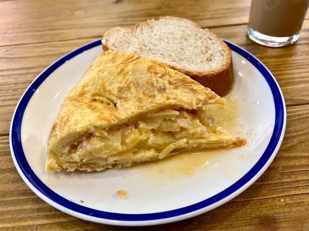 Spanish omelette on a dish (traditional Spanish food) stock photo