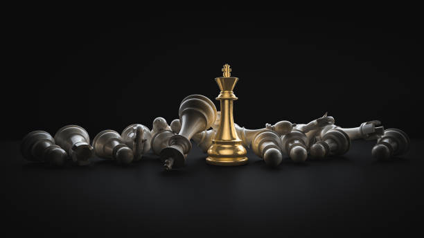 istock 3d rendering of golden king chess piece on black background with chess pieces 2146118843