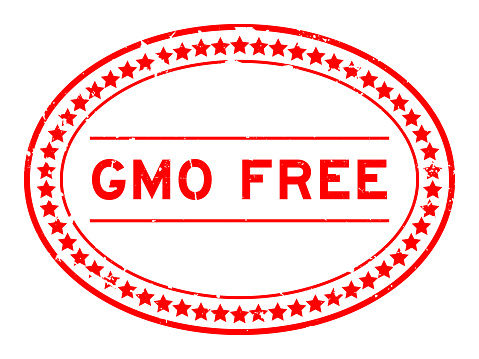 Grunge red GMO (abbreviation of Genetically Modified Organisms) free word oval rubber seal stamp on white background