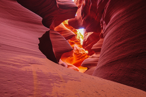 The sandstone shapes and warm colors of the Lower Antelope Canyon, Page, Arizona, Southwest USA.