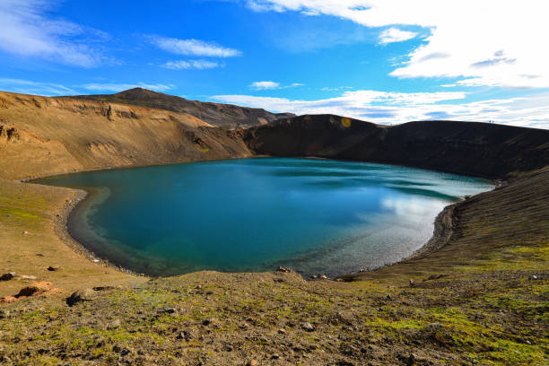 The explosion crater and turquoise lake of Víti in the Krafla fissure area of northern Iceland.